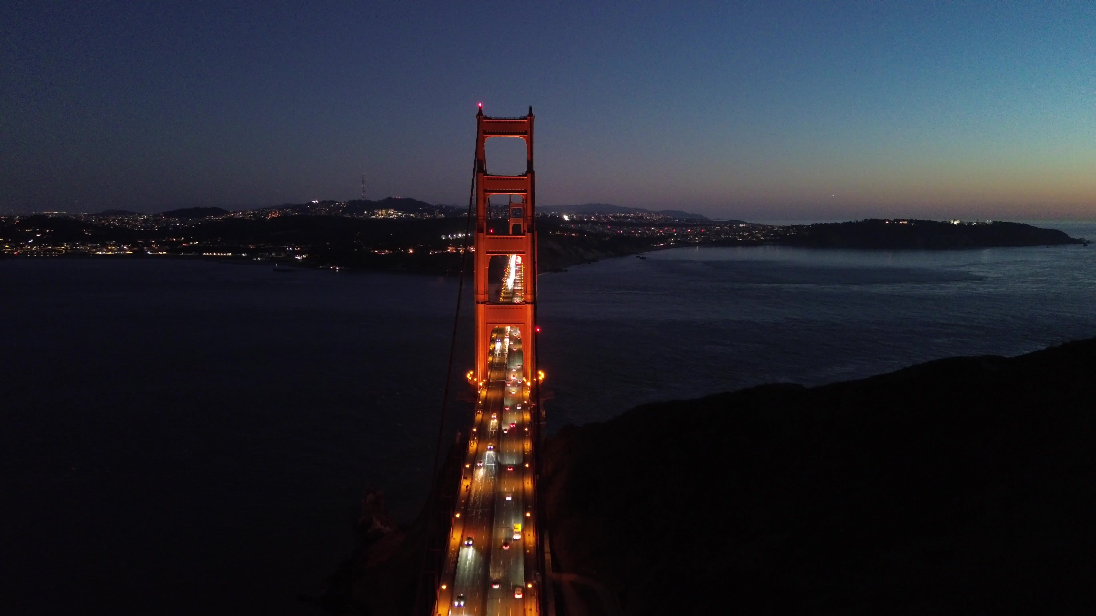 Golden Gate Bridge illuminated at night